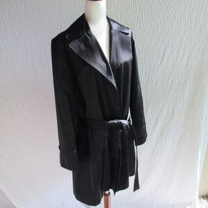 Talbots Black Trench Coat Rain 1X Womens Details not Plain Belted Excellent